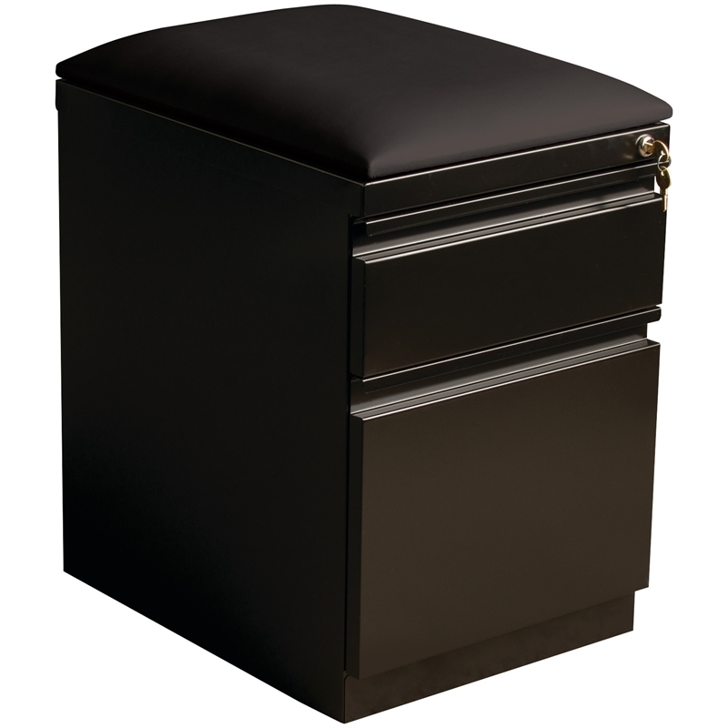 Bowery Hill 2-Drawer Metal Mobile Pedestal Filing Cabinet with Cushion in Black