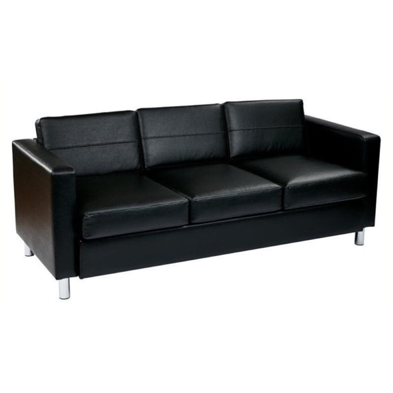Bowery Hill Faux Leather Black Sofa Rectangular Cushioned 72.5