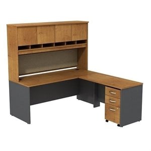 Bowery Hill Thermally Fused Laminate Natural Cherry L-Shaped Desk Rectangular Scratch Resistant 72.7799&quot Unassembled