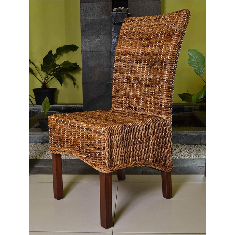 Bowery Hill Coastal Wicker / Rattan Dining Chair in Brown (Set of 2)
