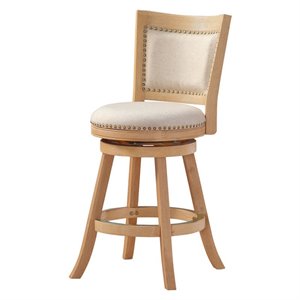 Bowery Hill 25.5&quot Coastal Wood & Linen Counter Stool in Driftwood Cream/Ivory