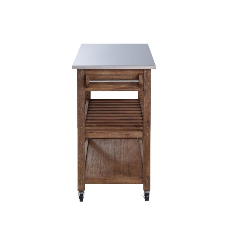Bowery Hill 2-Drawer Farmhouse Wood Kitchen Cart with Casters in Barnwood Brown