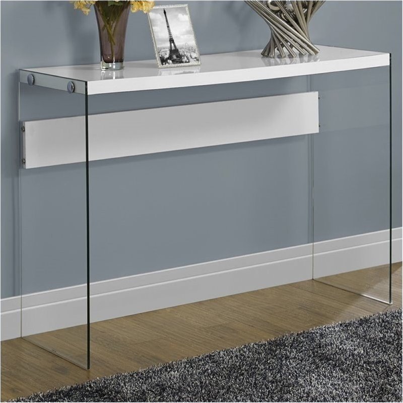 Bowery Hill Tempered Glass Console Table in Glossy White