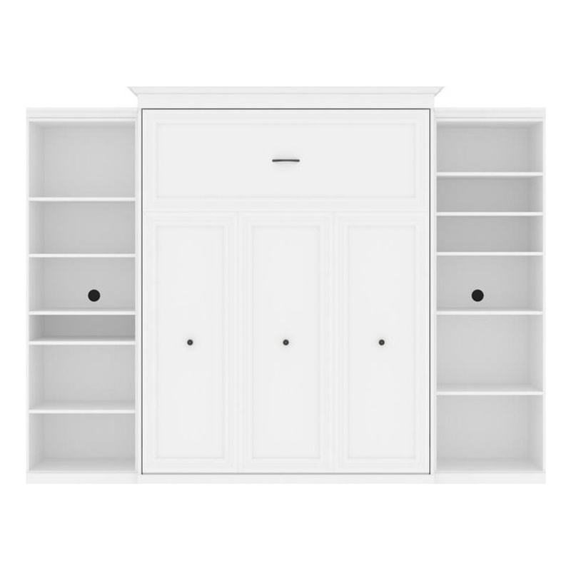 Bowery Hill Queen Size Murphy Bed in Wood with Shelves in White - Easy Assembly