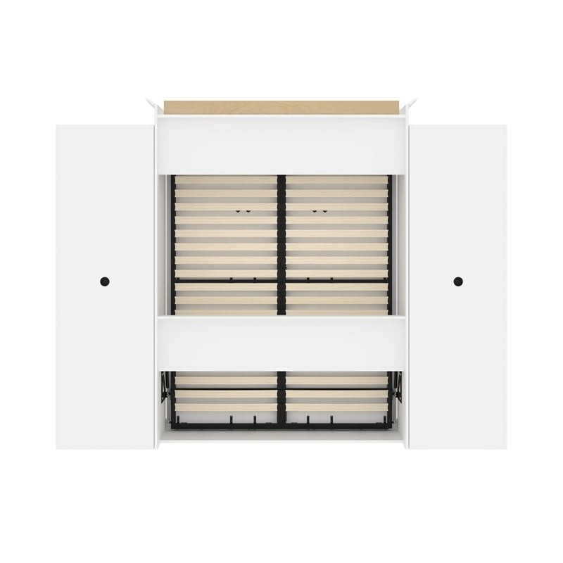 Bowery Hill Queen Size Murphy Bed in Wood with Shelves in White - Easy Assembly