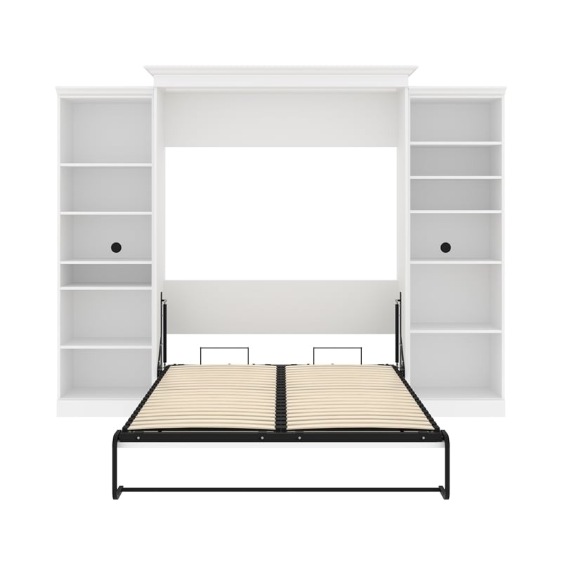 Bowery Hill Queen Size Murphy Bed in Wood with Shelves in White - Easy Assembly