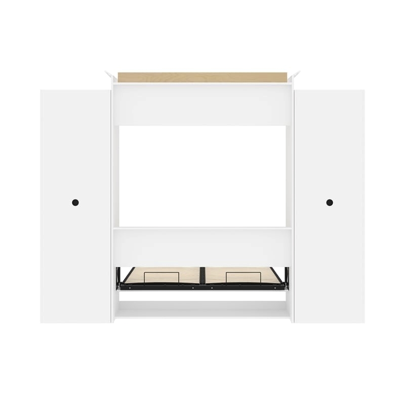 Bowery Hill Queen Size Murphy Bed in Wood with Shelves in White - Easy Assembly