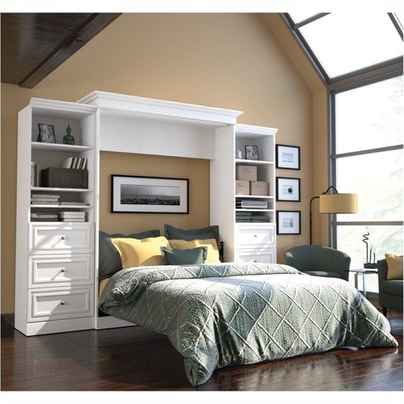 Bowery Hill Wood White Murphy Bed Rectangular Storage 89.88