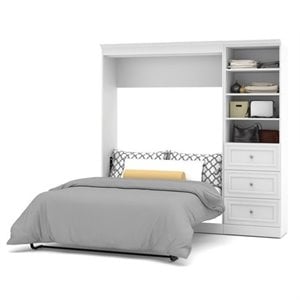 Bowery Hill 84&quot Wood Full Murphy Bed and Organizer with Drawers in White