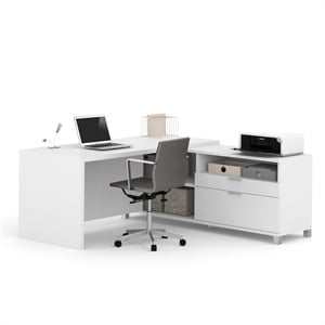 Bowery Hill Melamine White L-Desk Square Reversible 71.1&quot Unassembled