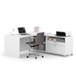 Bowery Hill Melamine White L-Desk Square Reversible 71.1