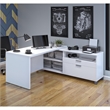 Bowery Hill Melamine White L-Desk Square Reversible 71.1