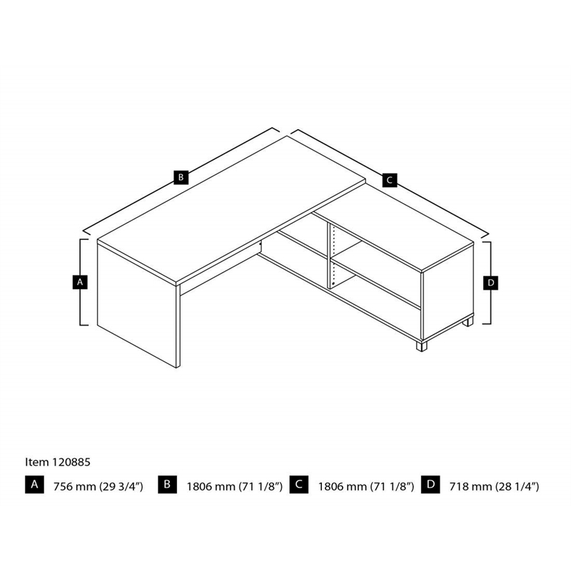 Bowery Hill Melamine White Desk Square Reversible 71.1