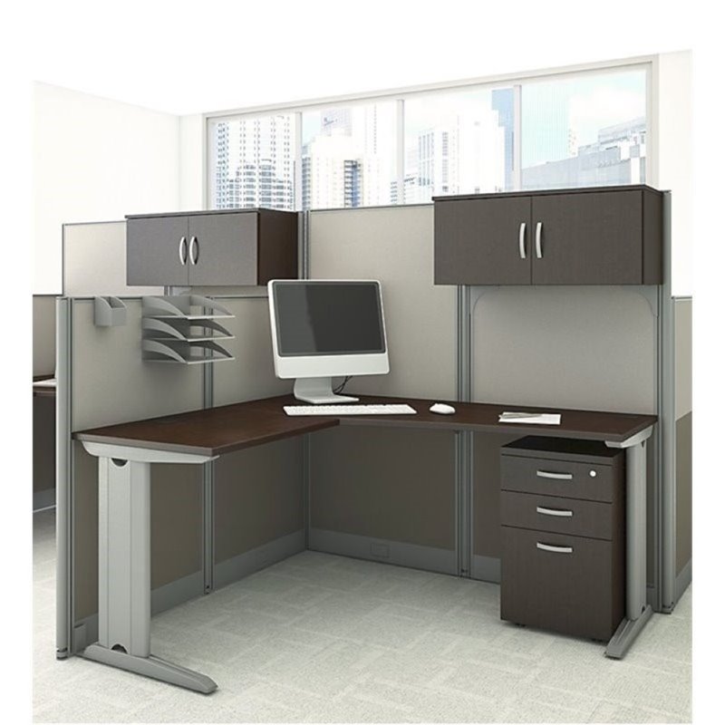 Bowery Hill L Workstation with Storage in Mocha Cherry