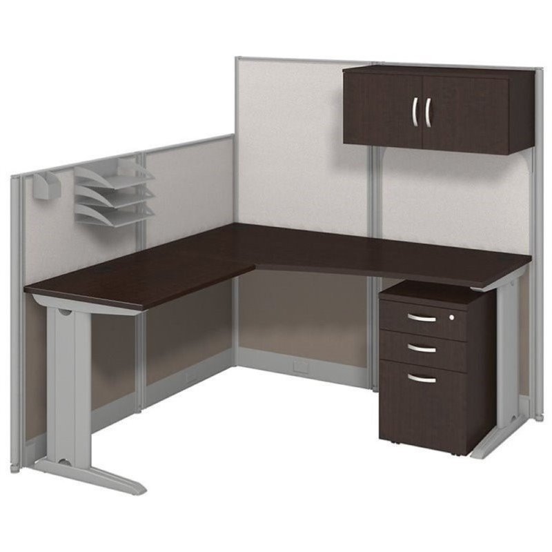 Bowery Hill L Workstation with Storage in Mocha Cherry