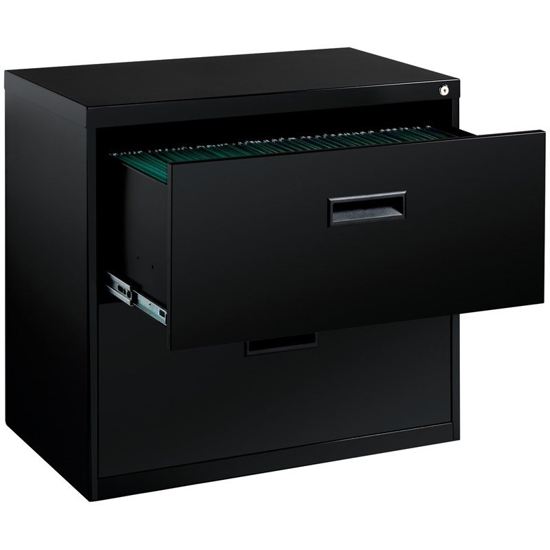 Bowery Hill 2 Drawers Lateral Black Metal Filing Cabinet Pre-assembled