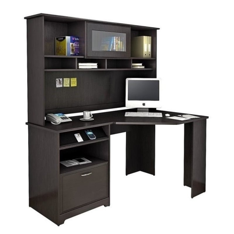 Bowery Hill 60" Corner Desk with Hutch in Espresso Oak