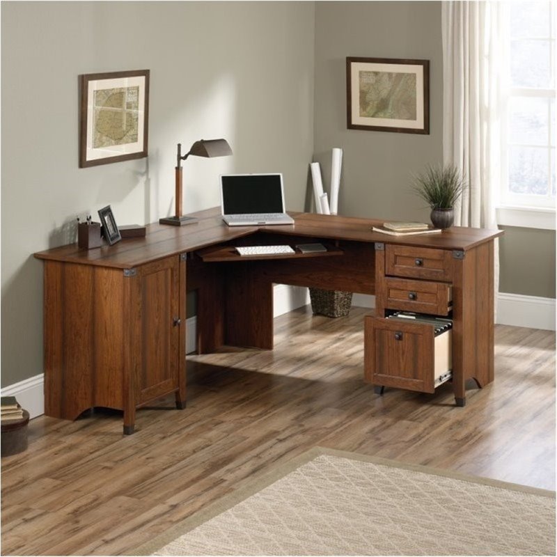 Bowery Hill L-Shaped Computer Desk in Washington Cherry