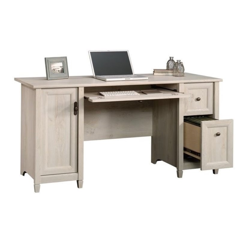 Bowery Hill Contemporary Solid Wood Computer Desk in Chalked Chestnut