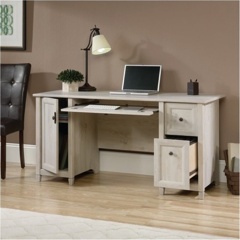 Bowery Hill Contemporary Solid Wood Computer Desk in Chalked Chestnut
