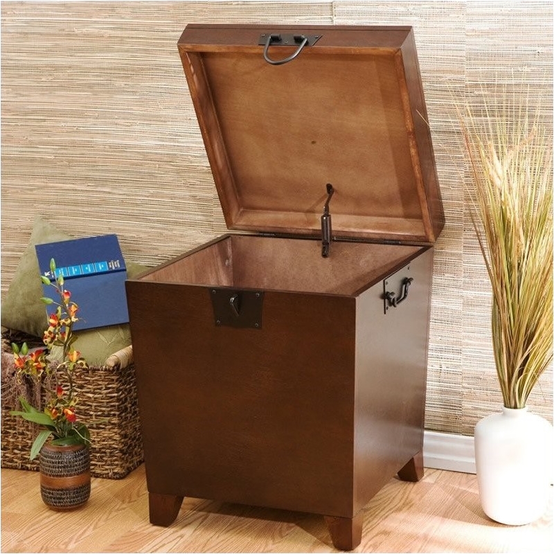 Bowery Hill Wood Square Pyramid Trunk End Table in Espresso