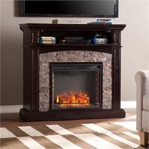 Bowery Hill 45.5&quot Faux Stone Fireplace TV Stand in Ebony