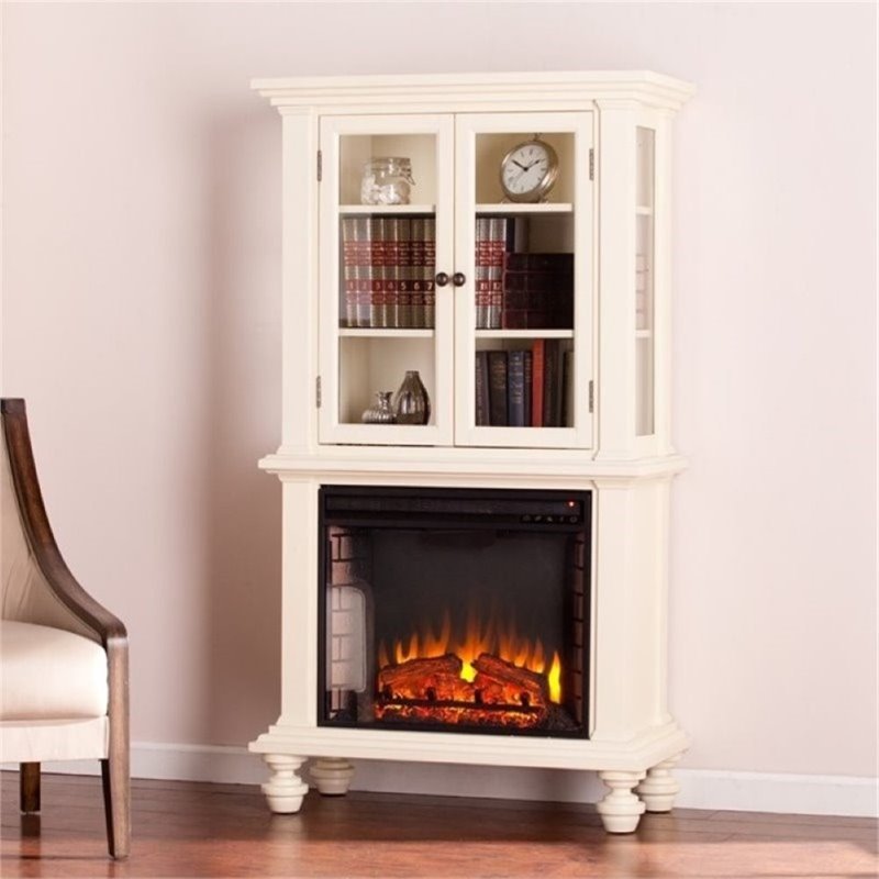 Bowery Hill Electric Fireplace Bookcase In White Bowery Hill Electric Fireplace Bookcase In White