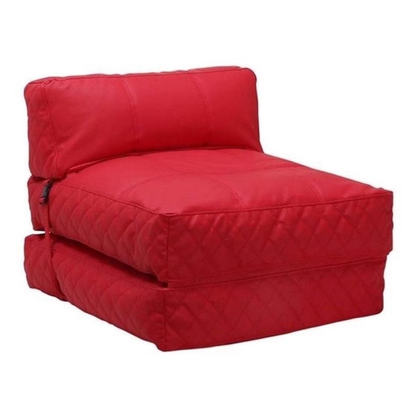 Bowery Hill Leather Convertible Bean Bag Chair Bed In Bowery Hill Leather Convertible Bean Bag Chair Bed In Red