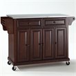 Bowery Hill Stainless Steel Top Kitchen Cart in Mahogany