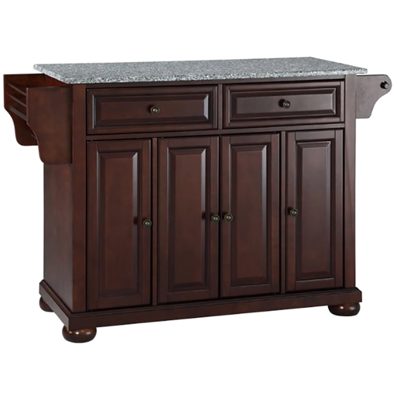 Bowery Hill Traditional Wood Kitchen Island with Granite Top in Mahogany
