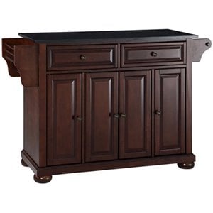 Bowery Hill Traditional Wood Kitchen Island w/ Granite Top in Mahogany/Black