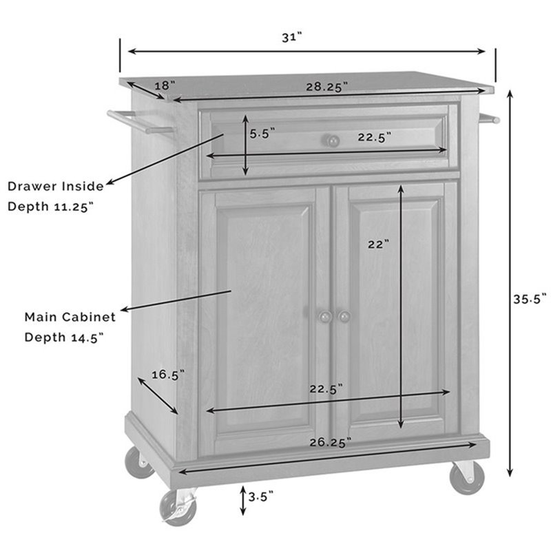 Bowery Hill Solid Black Granite Top Kitchen Cart in Black