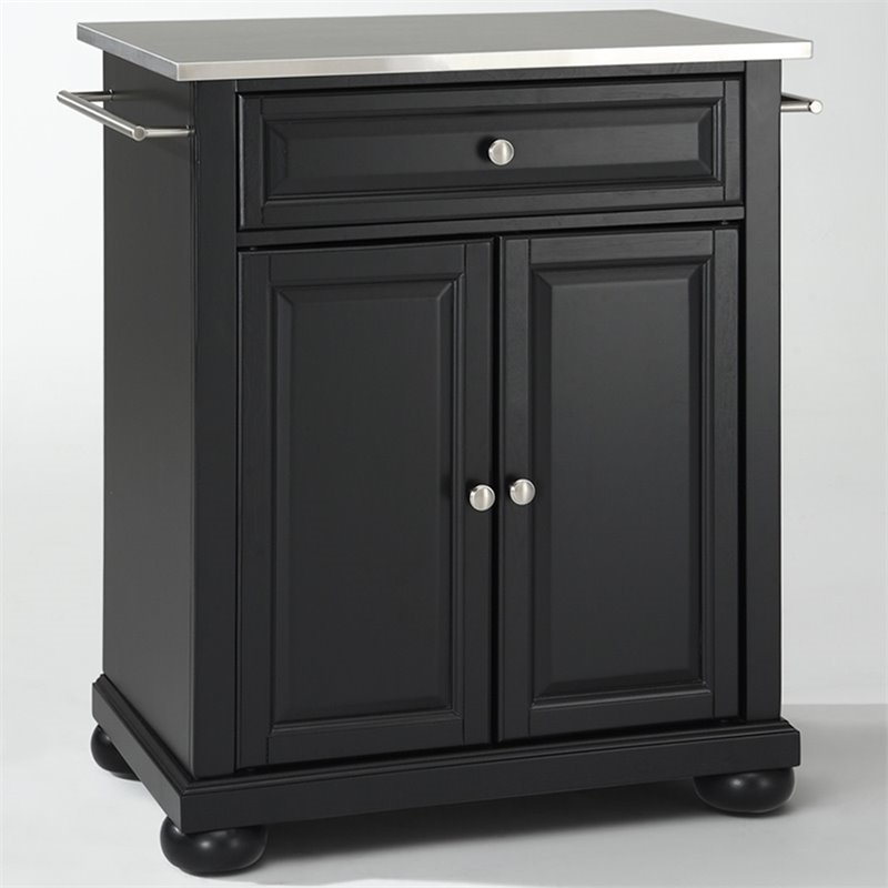 Bowery Hill Stainless Steel Top Kitchen Island in Black