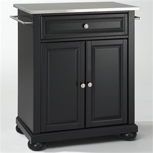 Bowery Hill Stainless Steel Top Kitchen Island in Black