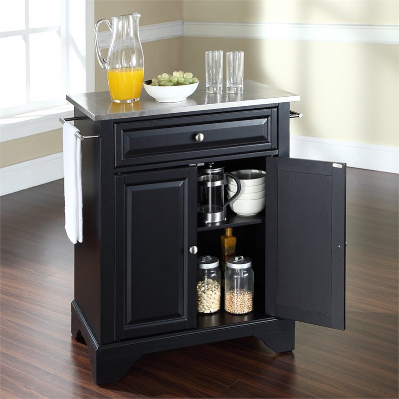 Bowery Hill Stainless Steel Top Kitchen Island in Black