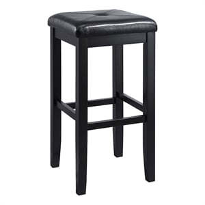 Bowery Hill 29.25&quot Solid Rubberwood Square Bar Stool in Black (Set of 2)