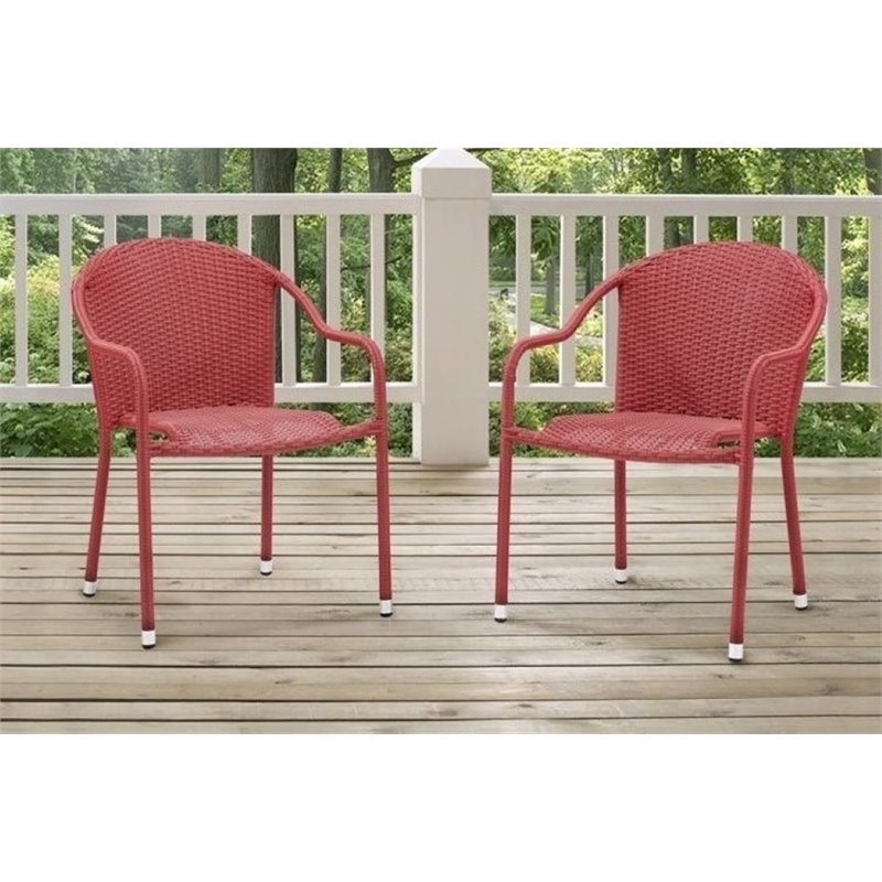Bowery Hill Wicker Patio Chair In Red Set Of 2 Bowery Hill Wicker Patio Chair In Red Set Of 2