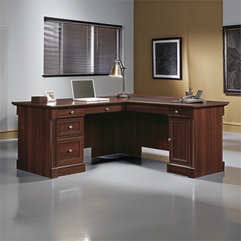 Bowery Hill Engineered Wood Select Cherry Desk L-Shaped Durable Adjustable 68.82