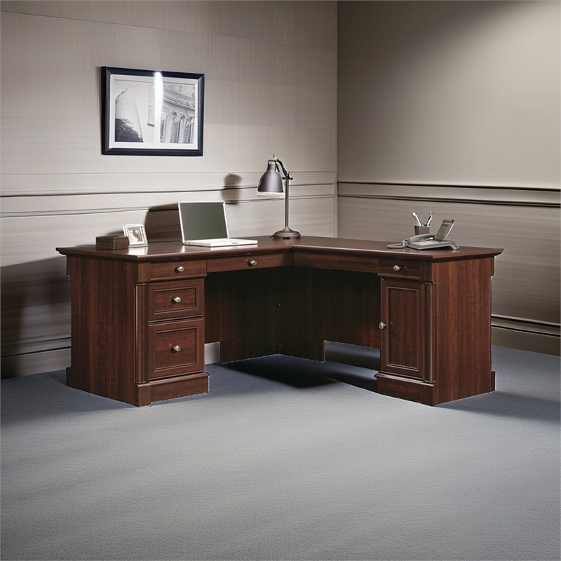 Bowery Hill Engineered Wood Select Cherry Desk L-Shaped Durable Adjustable 68.82