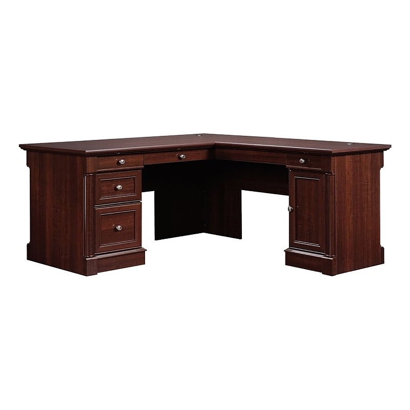 Bowery Hill Engineered Wood Select Cherry Desk L-Shaped Durable Adjustable 68.82