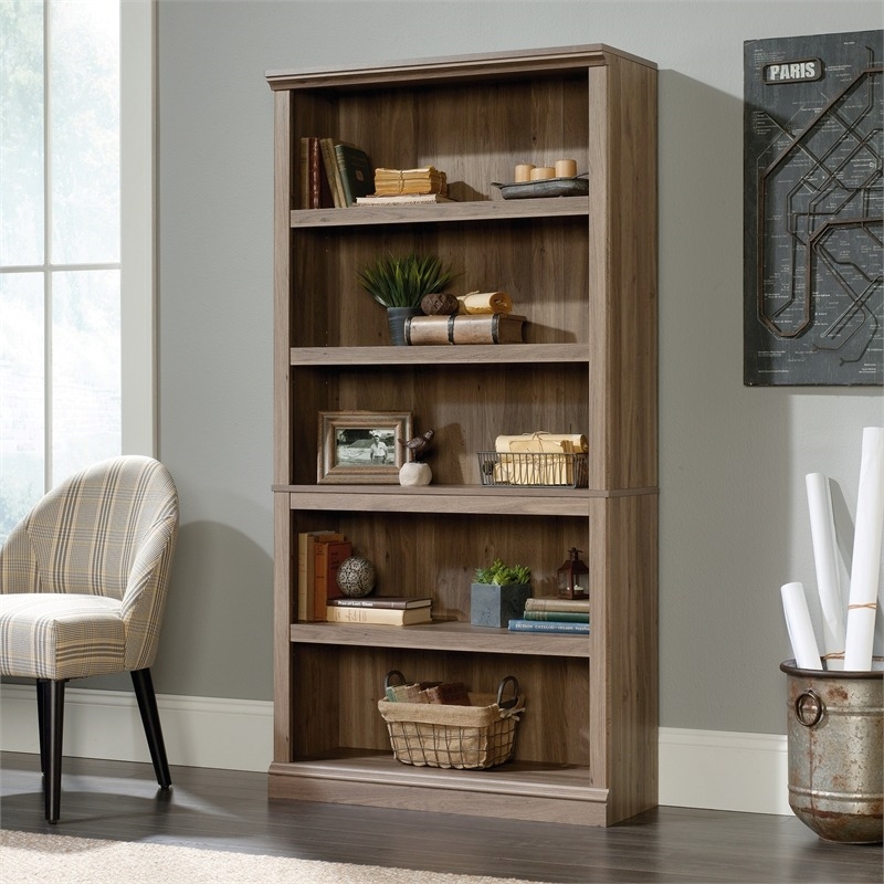 Bowery Hill 5-Shelf Transitional Engineered Wood Bookcase in Salt Oak
