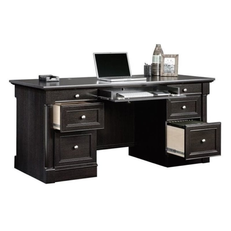 Bowery Hill Wood Wind Oak Executive Desk Rectangular 65.1