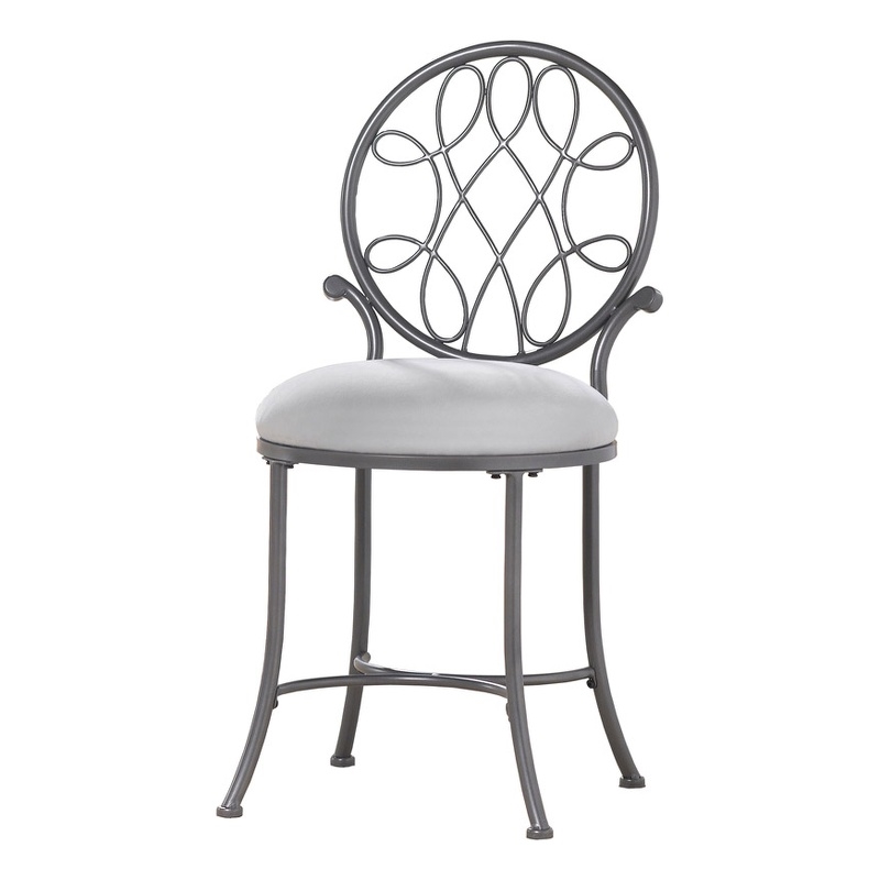Bowery Hill 19'' Traditional Metal/Fabric Vanity Stool in Gray