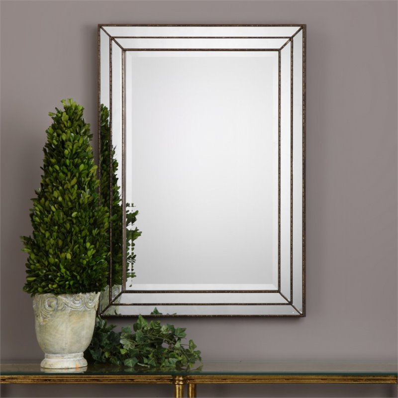 Bowery Hill Grooved Metal Mirror in Metallic Bronze