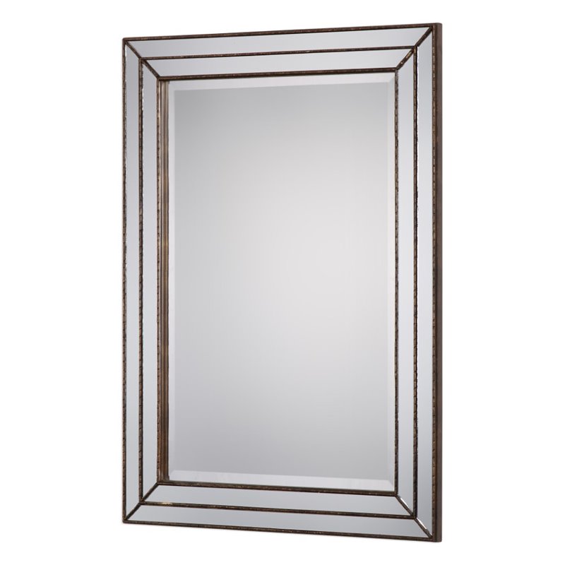 Bowery Hill Grooved Metal Mirror in Metallic Bronze