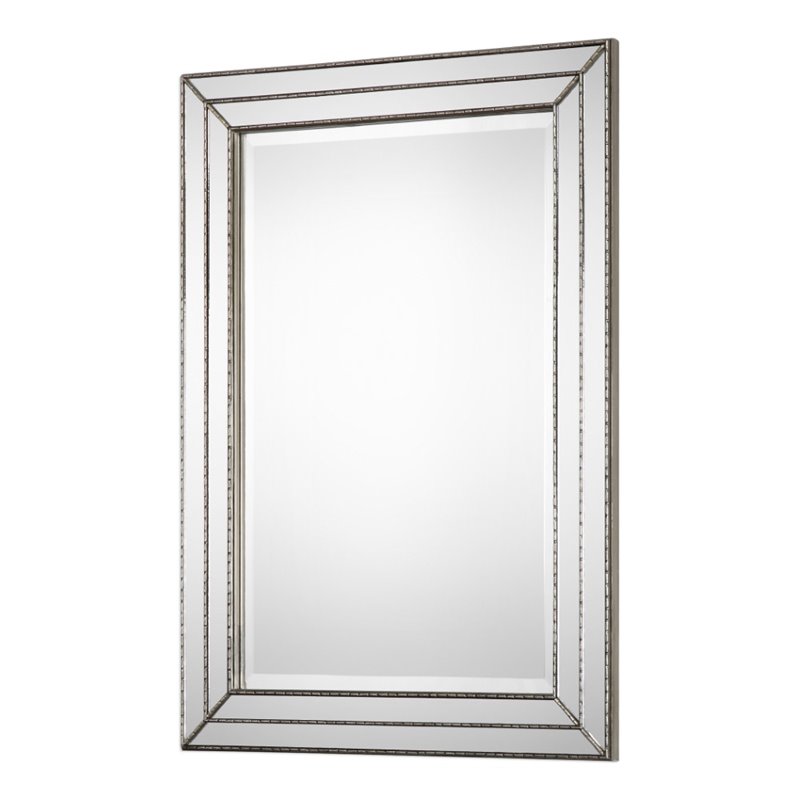 Bowery Hill MDF Metallic Silver Mirror Rectangular Grooved Texture 33.85