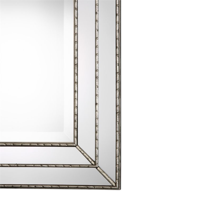 Bowery Hill MDF Metallic Silver Mirror Rectangular Grooved Texture 33.85