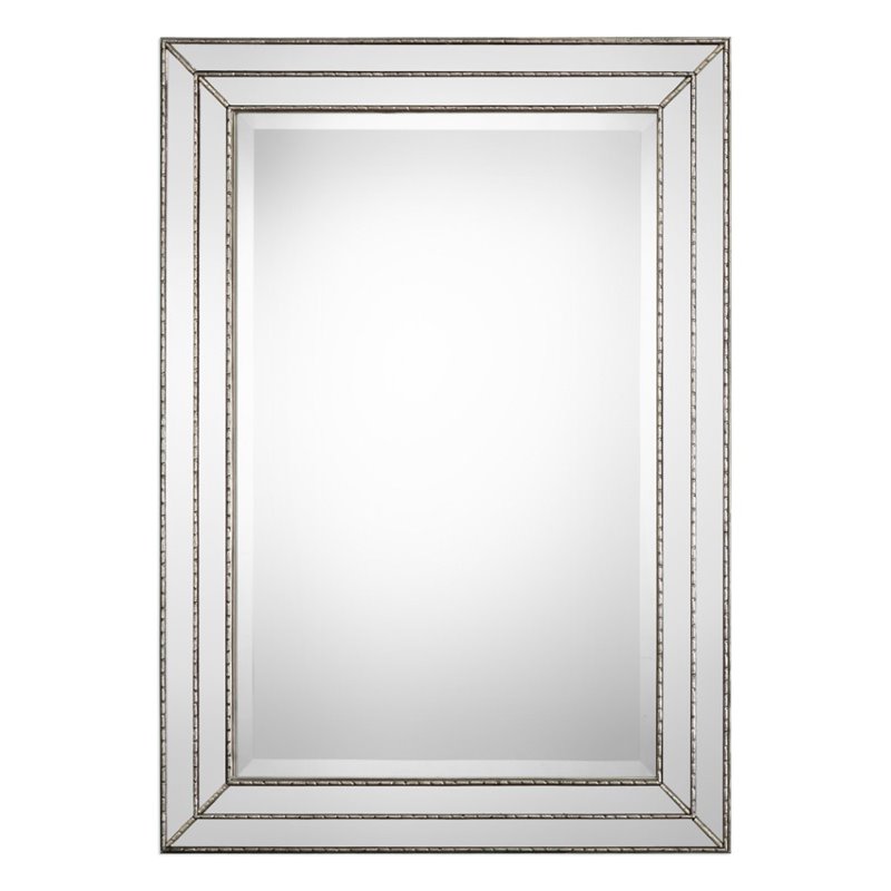 Bowery Hill MDF Metallic Silver Mirror Rectangular Grooved Texture 33.85