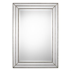 Bowery Hill MDF Metallic Silver Mirror Rectangular Grooved Texture 33.85&quotH x 23.85&quotW x 0.77&quotD