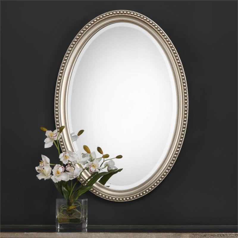 Bowery Hill Polystyrene Metallic Silver Mirror Oval 32
